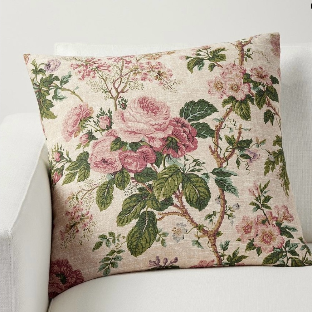 Pottery Barn Floral Pillow with Pink and Green Accents NWOT